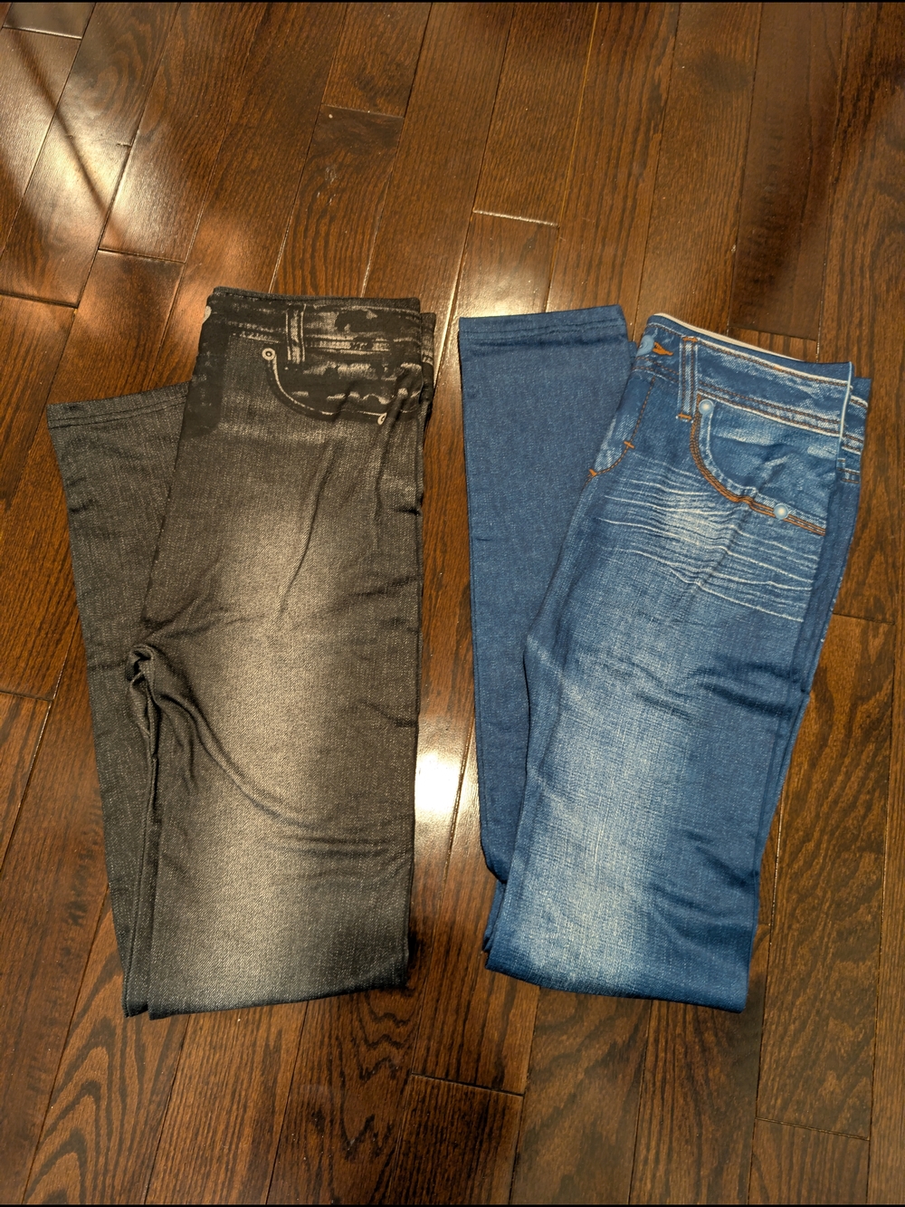 Two-Pair Jeggings /Leggings - Black Wash & Medium Blue Wash Size XXL